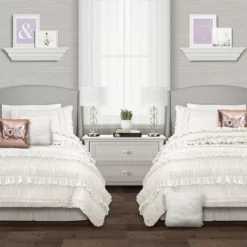 Belle White Ruffled Twin XL 3-Piece Comforter Set -Northlight Sales Store 810552895 3