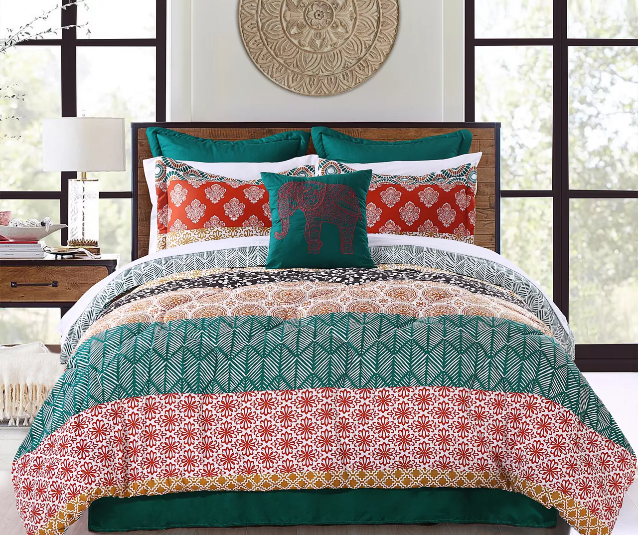 Turquoise & Red Bohemian Pattern Block Full/Queen 7-Piece Comforter Set 3 Turquoise & Red Bohemian Pattern Block Full/Queen 7-Piece Comforter Set