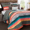 Turquoise, Mustard & Red Boho Floral Color Block Full/Queen 7-Piece Comforter Set