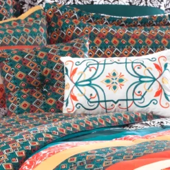 Turquoise, Mustard & Red Boho Floral Color Block Full/Queen 7-Piece Comforter Set -Northlight Sales Store 810552901 11