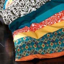 Turquoise, Mustard & Red Boho Floral Color Block Full/Queen 7-Piece Comforter Set -Northlight Sales Store 810552901 3