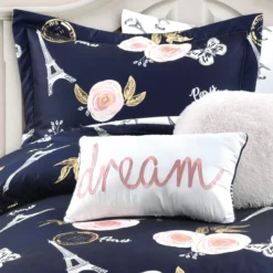 Navy & Peach Botanical Paris Twin/Twin XL 5-Piece Comforter Set -Northlight Sales Store 810552909 1