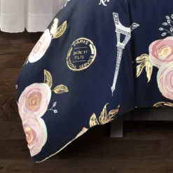 Navy & Peach Botanical Paris Twin/Twin XL 5-Piece Comforter Set -Northlight Sales Store 810552909 2