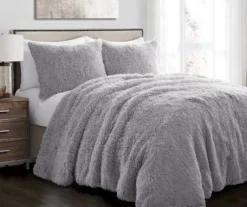 Emma Light Gray Faux Fur Full/Queen 3-Piece Comforter Set