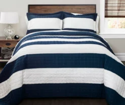 Navy & White Color Block Stripe New Berlin Twin 2-Piece Quilt Set