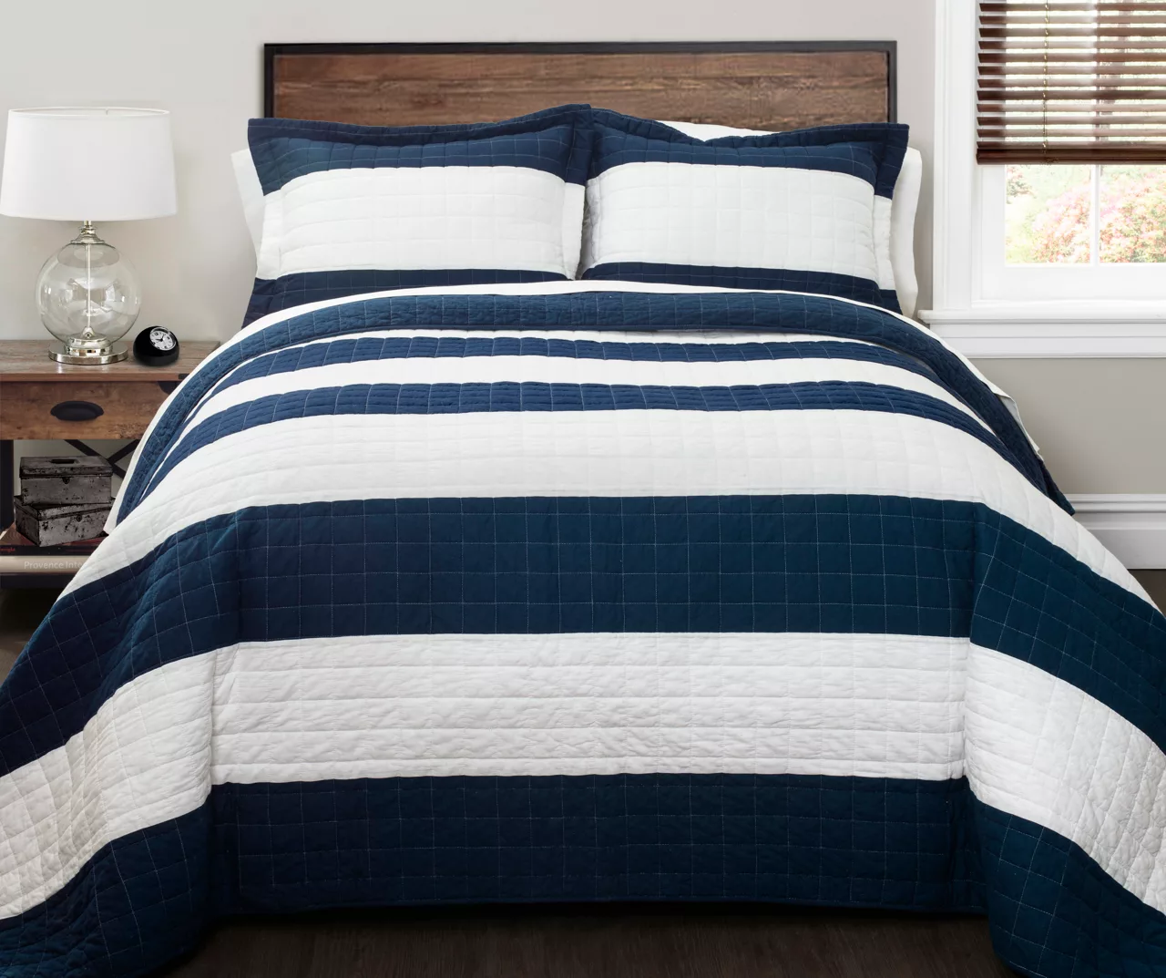 Navy & White Color Block Stripe New Berlin Twin 2-Piece Quilt Set 3 Navy & White Color Block Stripe New Berlin Twin 2-Piece Quilt Set