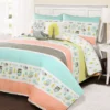 Coral & Turquoise Owl Stripe Full/Queen 5-Piece Quilt Set -Northlight Sales Store 810552920