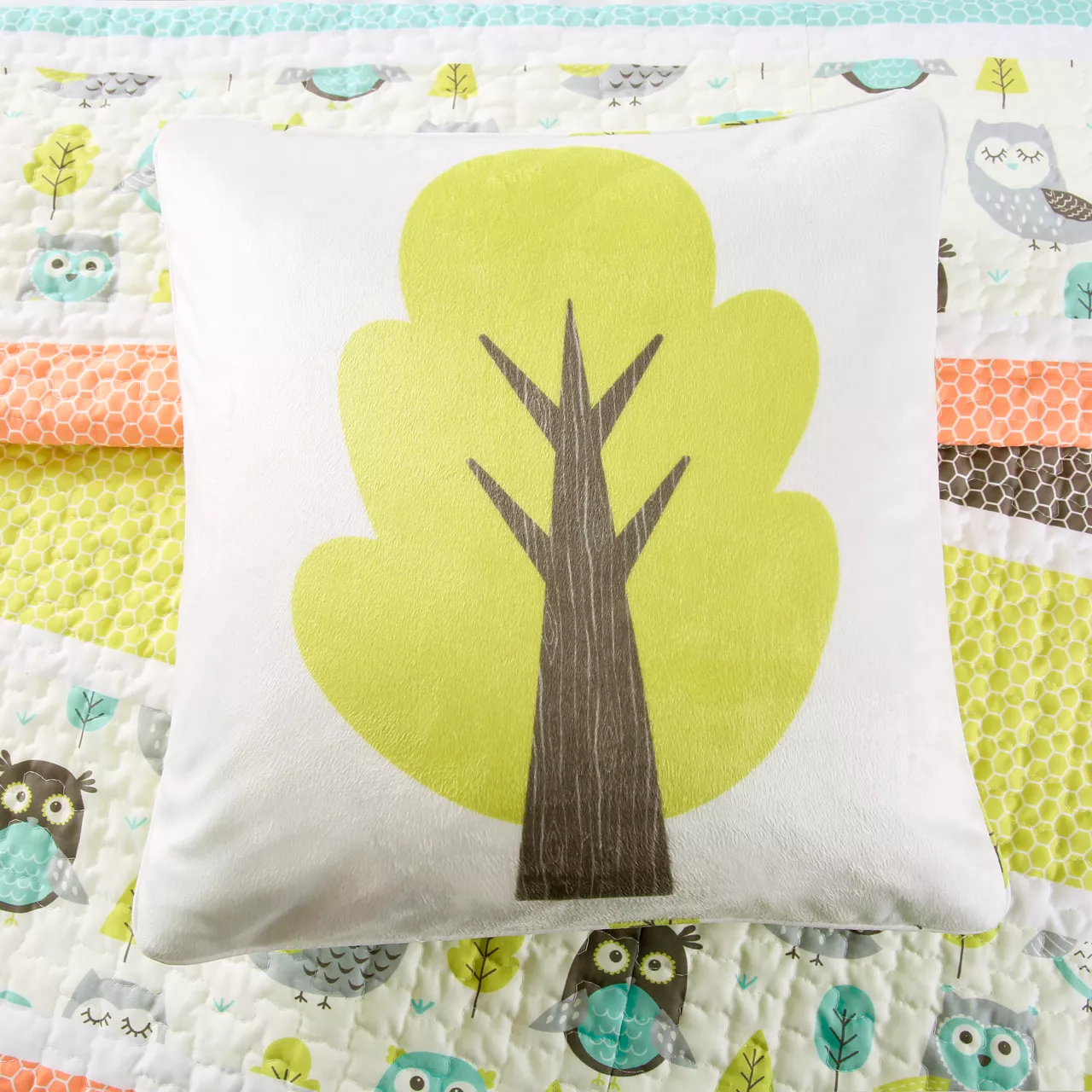 Coral & Turquoise Owl Stripe Full/Queen 5-Piece Quilt Set 7 Coral & Turquoise Owl Stripe Full/Queen 5-Piece Quilt Set - Image 5