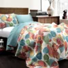 Layla Orange & Teal Floral Full/Queen 3-Piece Quilt Set -Northlight Sales Store 810552947