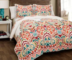 Clara Orange & Turquoise Floral Full/Queen 3-Piece Quilt Set
