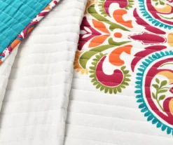 Clara Orange & Turquoise Floral Full/Queen 3-Piece Quilt Set -Northlight Sales Store 810552948 3
