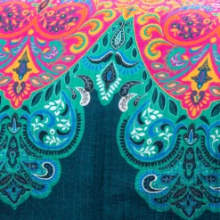 Turquoise & Hot Pink Ornate Paisley Boho Chic Full/Queen 3-Piece Quilt Set -Northlight Sales Store 810552949 2