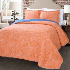 Turquoise & Hot Pink Ornate Paisley Boho Chic Full/Queen 3-Piece Quilt Set -Northlight Sales Store 810552949 3