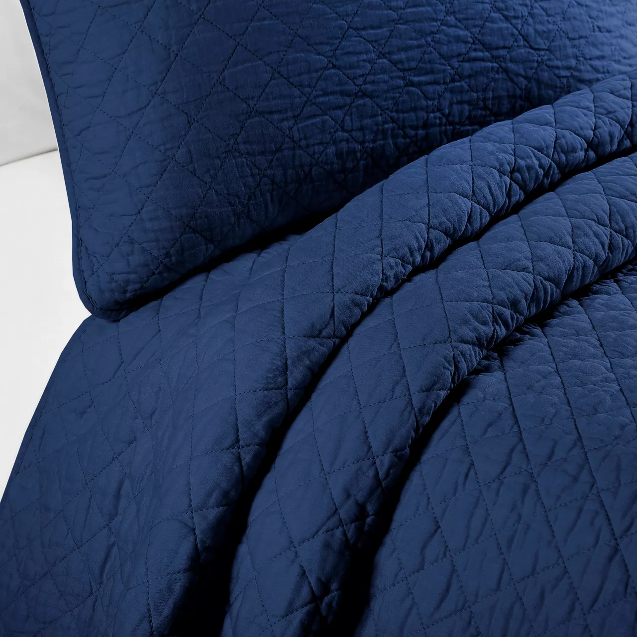 Ava Navy Diamond-Quilted Full/Queen 3-Piece Quilt Set 5 Ava Navy Diamond-Quilted Full/Queen 3-Piece Quilt Set - Image 3