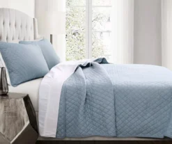 Ava Blue Diamond-Quilted Full/Queen 3-Piece Quilt Set