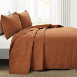 Ava Rust Diamond-Quilted Full/Queen 3-Piece Quilt Set 11 Ava Rust Diamond-Quilted Full/Queen 3-Piece Quilt Set -Northlight Sales Store 810552961 1