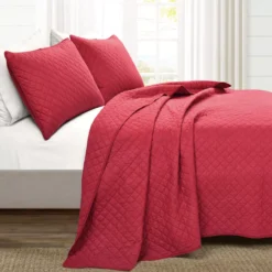 Ava Red Diamond-Quilted Full/Queen 3-Piece Quilt Set -Northlight Sales Store 810552962 11