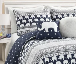 Navy & White Elephant Geometric Stripe Twin 4-Piece Quilt Set -Northlight Sales Store 810552964 2