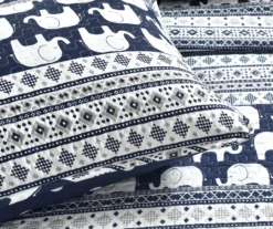 Navy & White Elephant Geometric Stripe Twin 4-Piece Quilt Set -Northlight Sales Store 810552964 3
