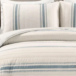 Beige & Blue Stripe Full/Queen 3-Piece Quilt Set -Northlight Sales Store 810552972 21