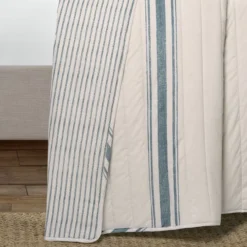 Beige & Blue Stripe Full/Queen 3-Piece Quilt Set -Northlight Sales Store 810552972 31