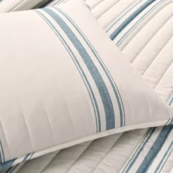 Beige & Blue Stripe Full/Queen 3-Piece Quilt Set -Northlight Sales Store 810552972 4