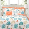 White, Coral & Blue Coastal Reef King 7-Piece Quilt Set -Northlight Sales Store 810552983