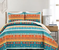 Turquoise & Orange Geometric Boho Watercolor Quilt Set -Northlight Sales Store 810552988