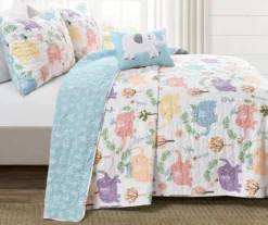 Hygge White & Pastel Elephant Full/Queen 4-Piece Quilt Set -Northlight Sales Store 810552999 11