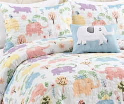Hygge White & Pastel Elephant Full/Queen 4-Piece Quilt Set -Northlight Sales Store 810552999 2