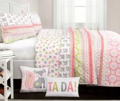 Pink & Gray Fox Ruffle Pattern Block Full/Queen 5-Piece Quilt Set -Northlight Sales Store 810553002 1