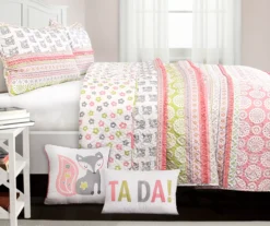 Pink & Gray Fox Ruffle Pattern Block Full/Queen 5-Piece Quilt Set -Northlight Sales Store 810553002 11