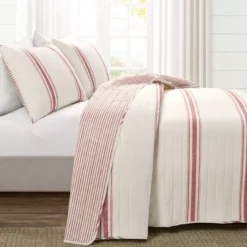 Beige & Red Stripe Full/Queen 3-Piece Quilt Set -Northlight Sales Store 810553004 11
