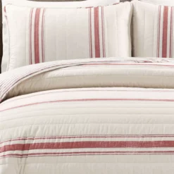 Beige & Red Stripe Full/Queen 3-Piece Quilt Set -Northlight Sales Store 810553004 21