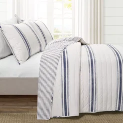 Beige & Navy Stripe Full/Queen 3-Piece Quilt Set -Northlight Sales Store 810553005 11