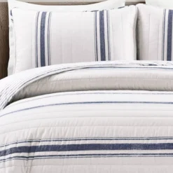 Beige & Navy Stripe Full/Queen 3-Piece Quilt Set -Northlight Sales Store 810553005 21