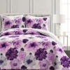Leah Gray & Purple Floral Full/Queen 3-Piece Quilt Set
