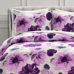 Leah Gray & Purple Floral Full/Queen 3-Piece Quilt Set -Northlight Sales Store 810553027 31