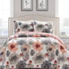 Leah Gray & Coral Floral Full/Queen 3-Piece Quilt Set -Northlight Sales Store 810553028