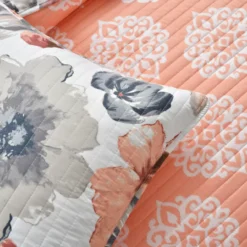 Leah Gray & Coral Floral Full/Queen 3-Piece Quilt Set -Northlight Sales Store 810553028 41