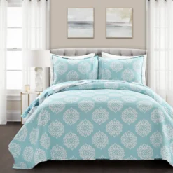 Leah White & Blue Floral Full/Queen 3-Piece Quilt Set -Northlight Sales Store 810553029 21