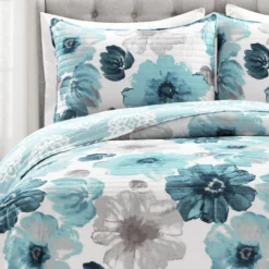 Leah White & Blue Floral Full/Queen 3-Piece Quilt Set -Northlight Sales Store 810553029 3