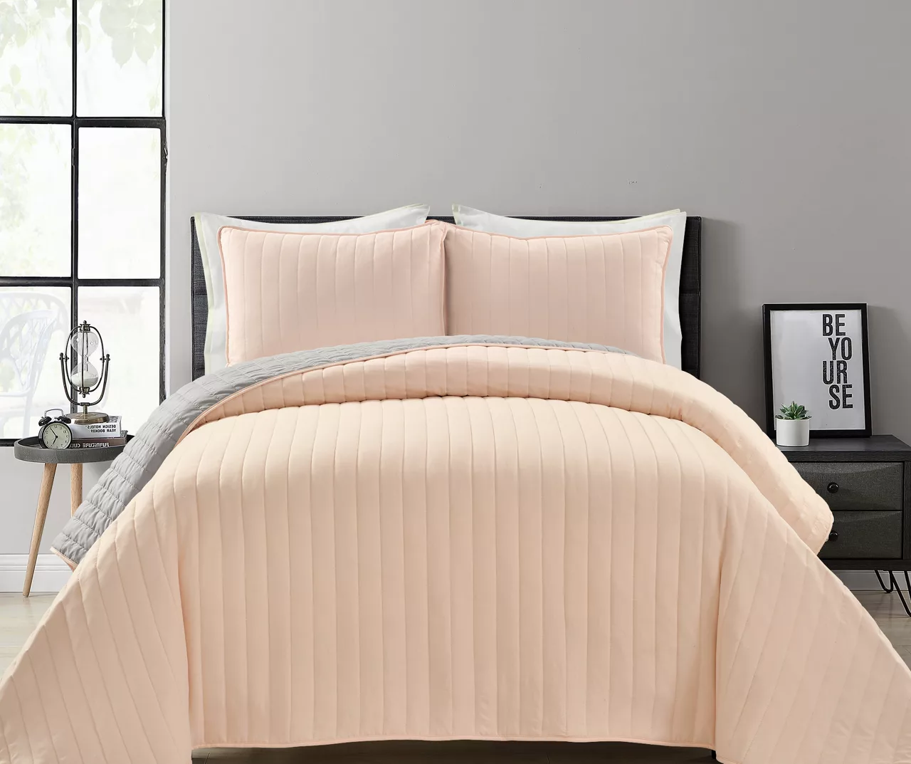 Soft Rose Stripe All-Season King 3-Piece Coverlet Quilt Set 3 Soft Rose Stripe All-Season King 3-Piece Coverlet Quilt Set