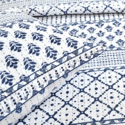 Monique White & Navy Pattern Stripe Full/Queen 3-Piece Quilt Set -Northlight Sales Store 810553034 4