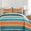 Turquoise & Orange Geometric Boho Watercolor Quilt Set -Northlight Sales Store 810553039