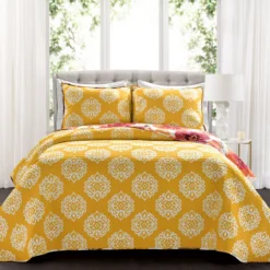Leah Red & Orange Floral King 3-Piece Quilt Set -Northlight Sales Store 810553040 11