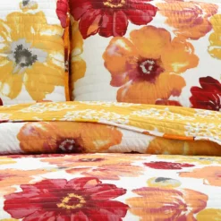 Leah Red & Orange Floral King 3-Piece Quilt Set -Northlight Sales Store 810553040 41