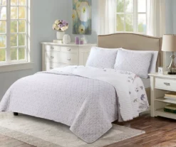 Adalia White & Purple Floral Full/Queen 3-Piece Quilt Set -Northlight Sales Store 810553041 2