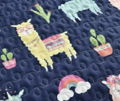 Navy & Pastel Llama Cactus Twin 3-Piece Quilt Set -Northlight Sales Store 810553046 2