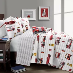 White & Red Fire Truck Twin 3-Piece Quilt Set -Northlight Sales Store 810553047 11